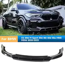 Car Front Bumper Spoiler Lip for BMW X6 G06 M Sport 2020-2023 – ABS Lower Splitter Blade (Carbon Fiber Look / Glossy Black)