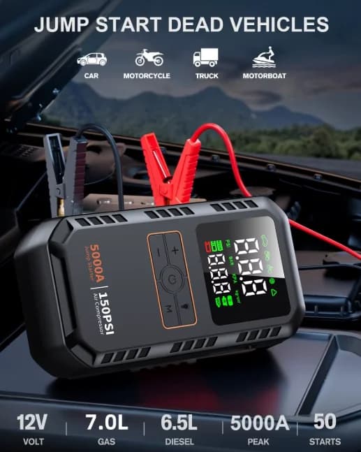 PAIVIROKU 4-in-1 Portable Car Jump Starter & 150PSI Air Compressor (5000A Peak)