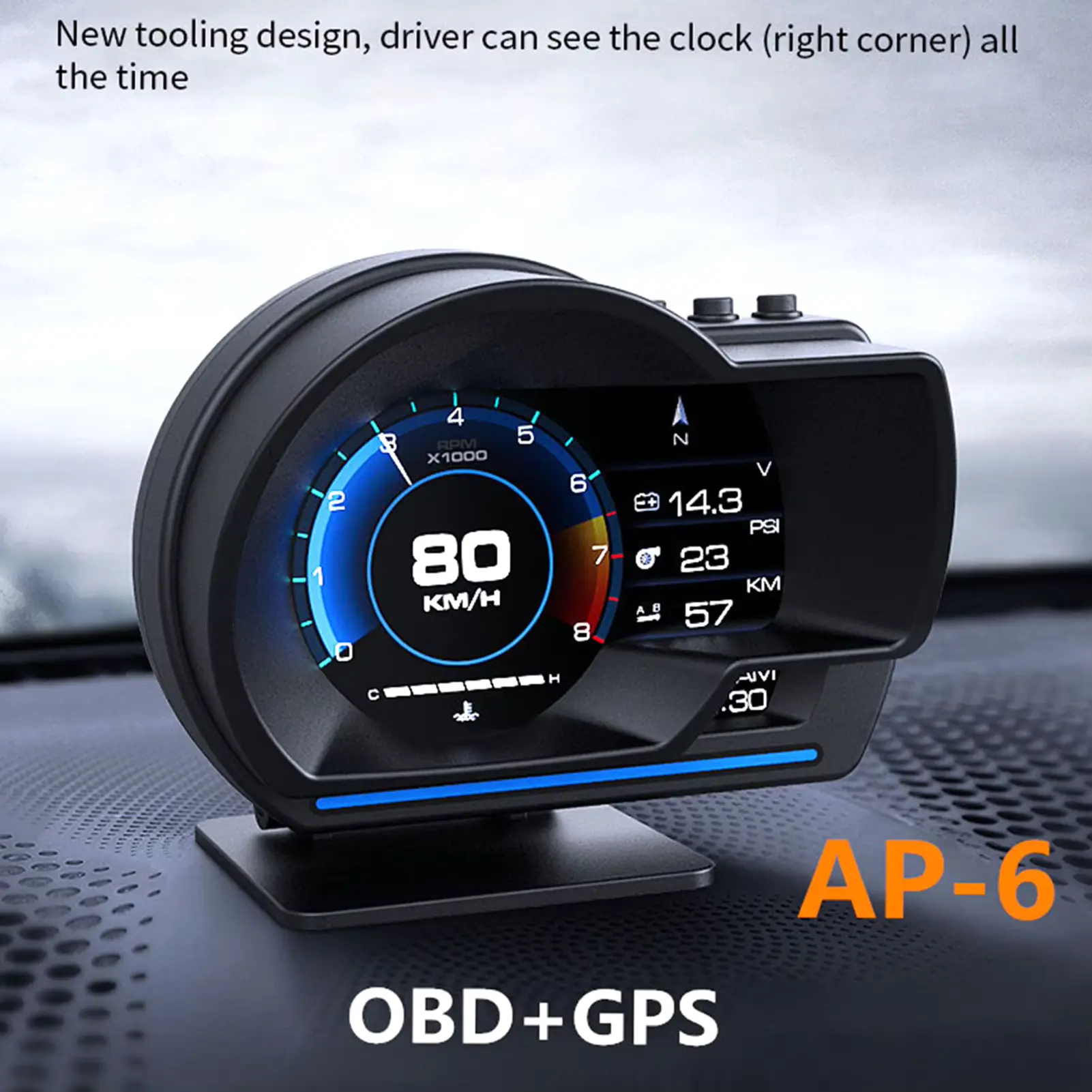 AP-6 Digital Car HUD Gauge – OBD2 Engine Data Reader & GPS Speedometer ...